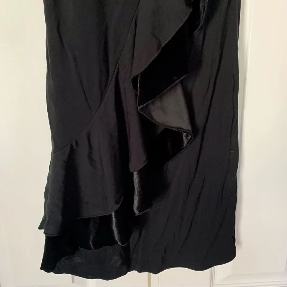 NWT New INC Black Velvet Ruffle Cocktail Dress Vintage Glamour XS - Picture 2 of 5